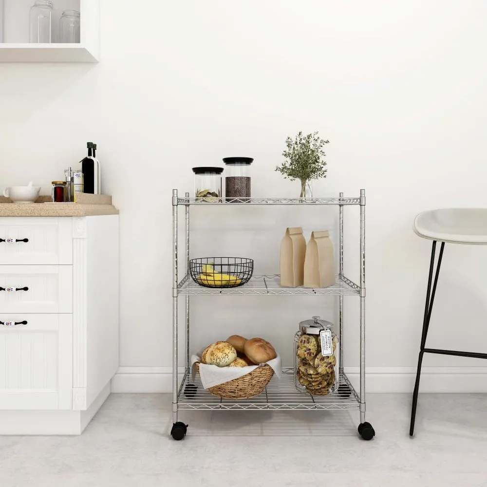 3-Tier Rolling Cart with Wheels - Chrome Utility Rack