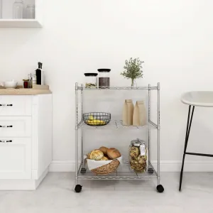 3-Tier Rolling Cart with Wheels - Chrome Utility Rack