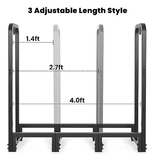 AMAGABELI GARDEN & HOME 4ft Firewood Log Rack Outdoor Indoor Heavy Duty Wrought Iron Fire Wood Holder Outdoors Stand Tubular Wood Pile Lumber Storage Stacking Log Bin Black