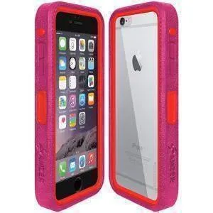 Amzer CRUSTA Rugged iPhone 6 Case Magenta on Red Shell With Tempered Glass