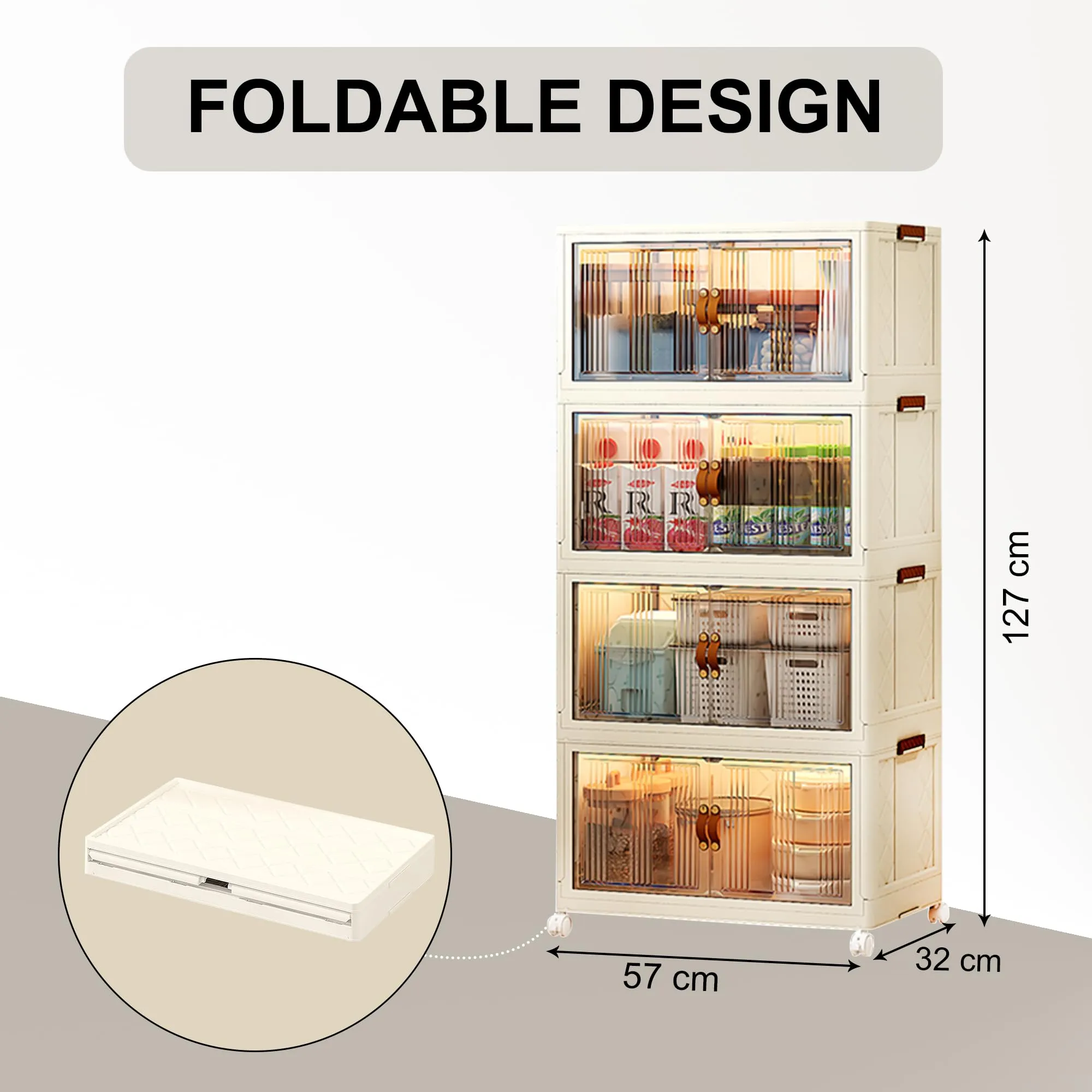 Kuber Industries (Set of 5) 4-Layer Double Door Almirah for Clothes - Collapsible & Foldable Dress Racks/Plastic Cupboard for Storage - White