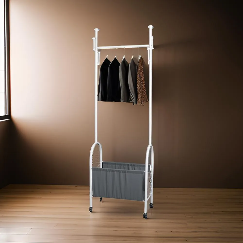Multi-Purpose Metal Coat And Hat Rack With Basket Storage White