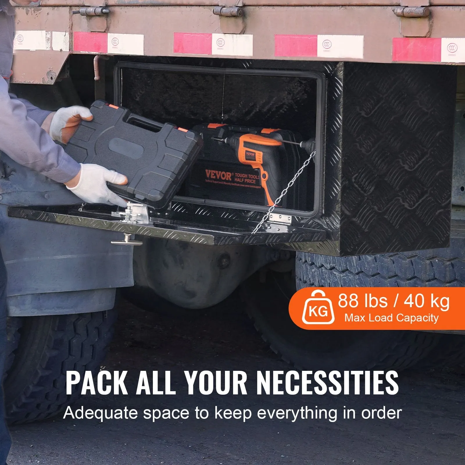 Vevor Underbody Truck Tool Box 36"x17"x18" Heavy Duty Aluminum 88 Lbs Load Capacity with Built-In Lock New